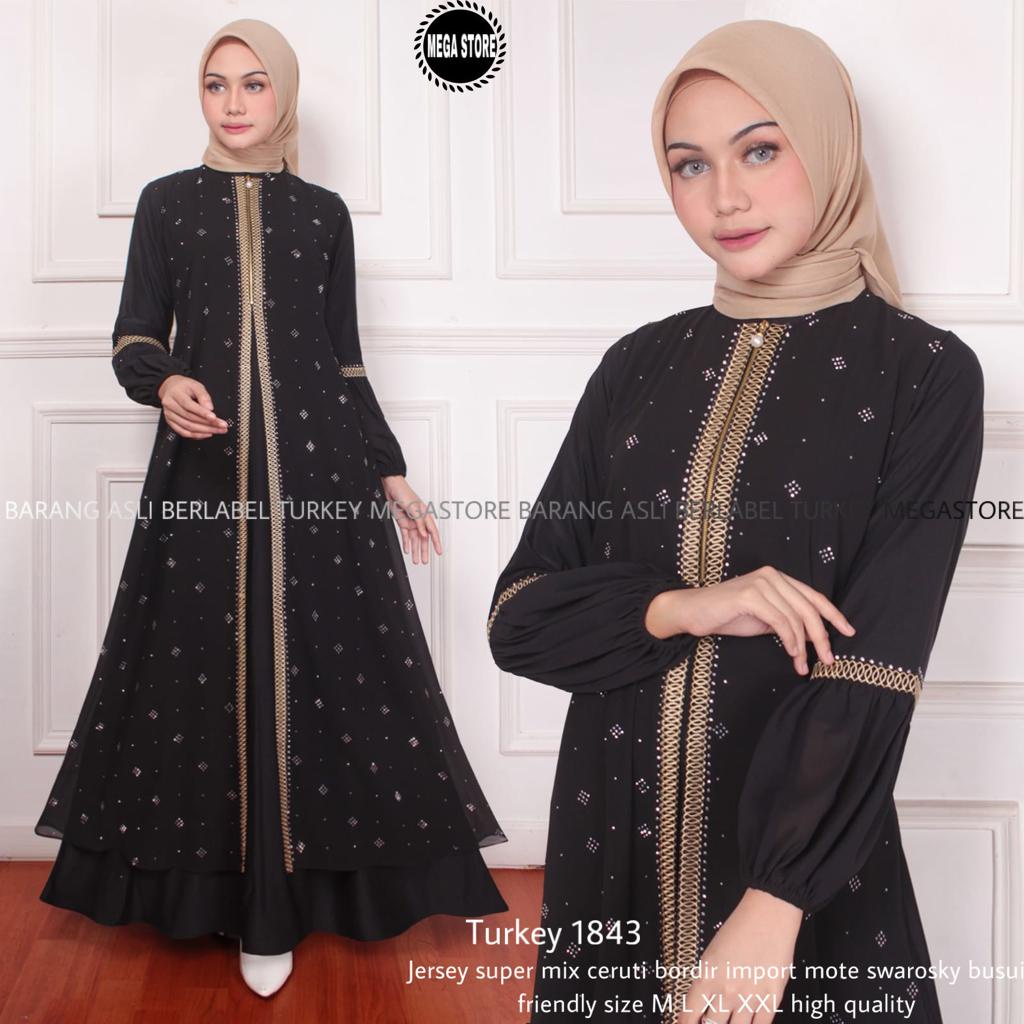 Turkey 1843 Ori Megastore abaya bordir mote mewah gamis bordir pesta grosir gamis murah