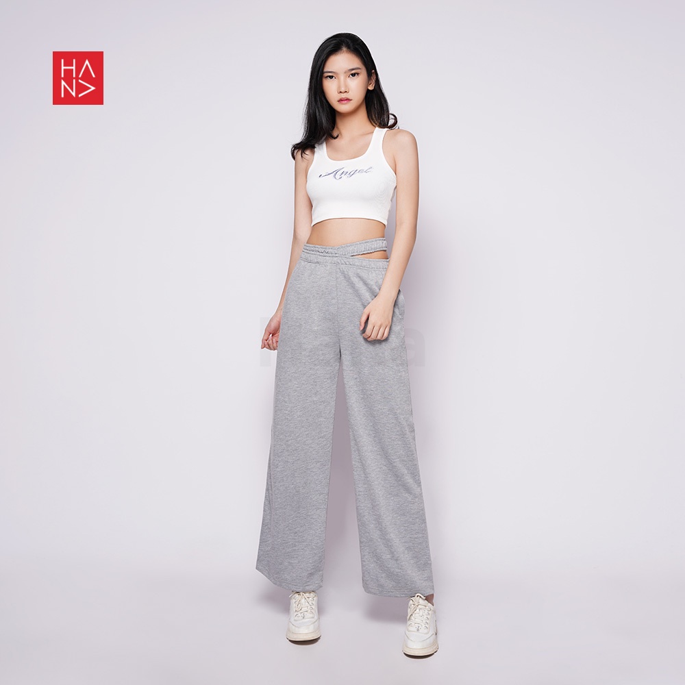HanaFashion JKT - Sandra Slit Loose Pants Celana Panjang Bahan Terry Wanita Slim - LP035