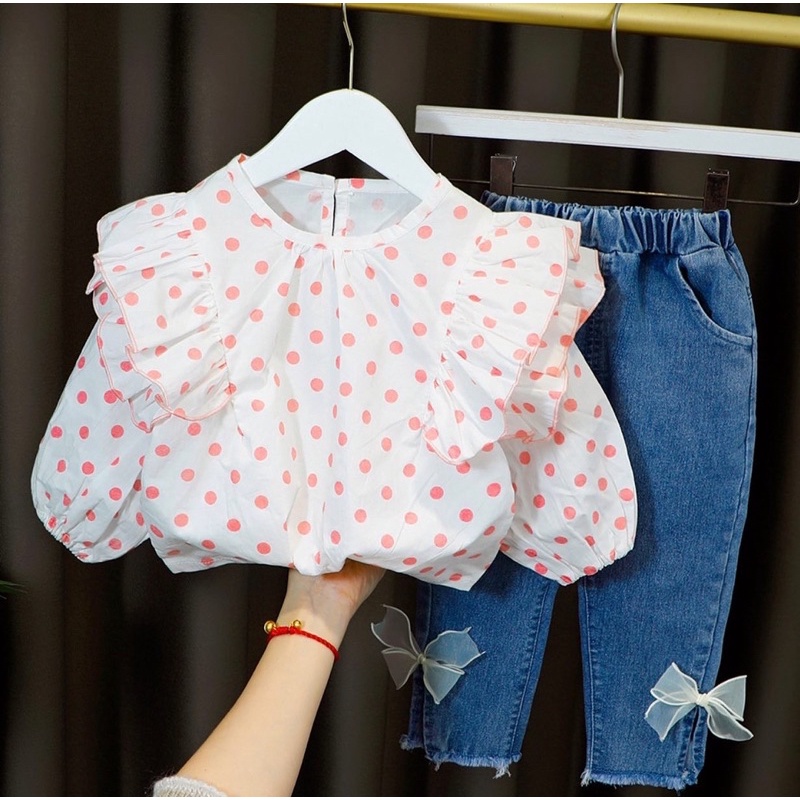 Setelan celana jeans anak cewek  / Setelan celana panjang anak cewek / Setelan baju katun anank cewe