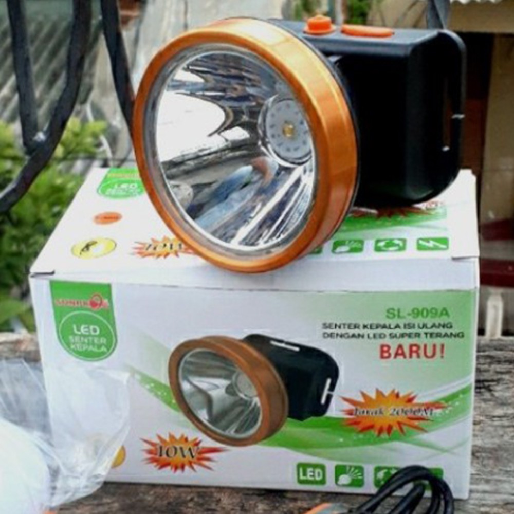 Senter Kepala Sunpro SL 909A Putih 10 Watt Headlamp Charger bonus Lampu