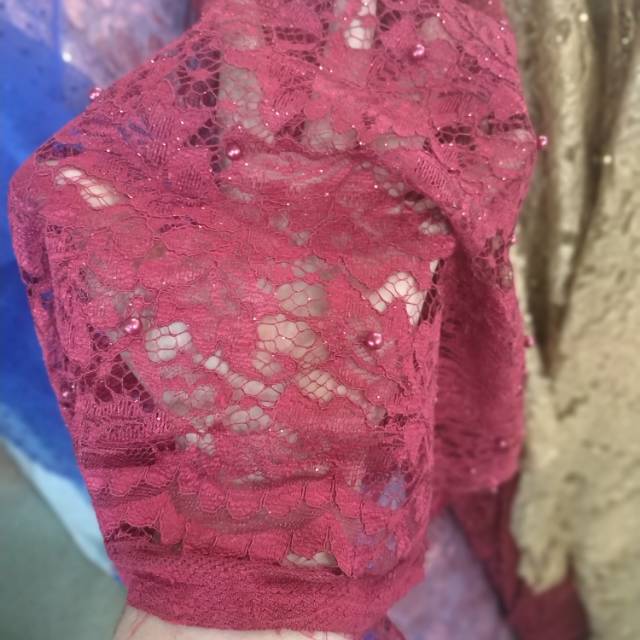 Bahan kain lace brokat cord mutiara glitter