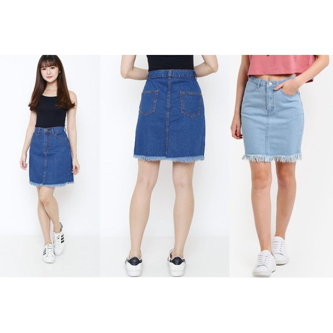 Span Rok  Jeans  Pendek  Wanita Model Rawis Shopee Indonesia