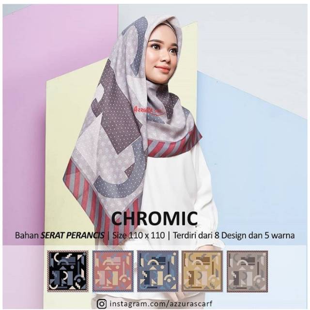 Hijab Jilbab Chromic by Azzurascrarf Segiempat Motif Serat Perancis