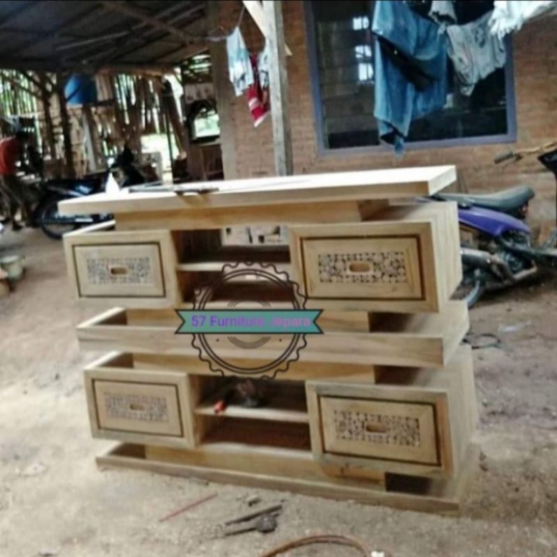 Bufet tv panjang 150cm - Bufet pajangan ruang tamu simpel mentahan