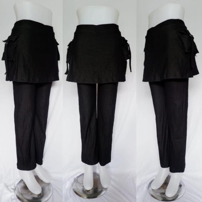 celana rok kantong senam wanita hitam bahan polyester spandex