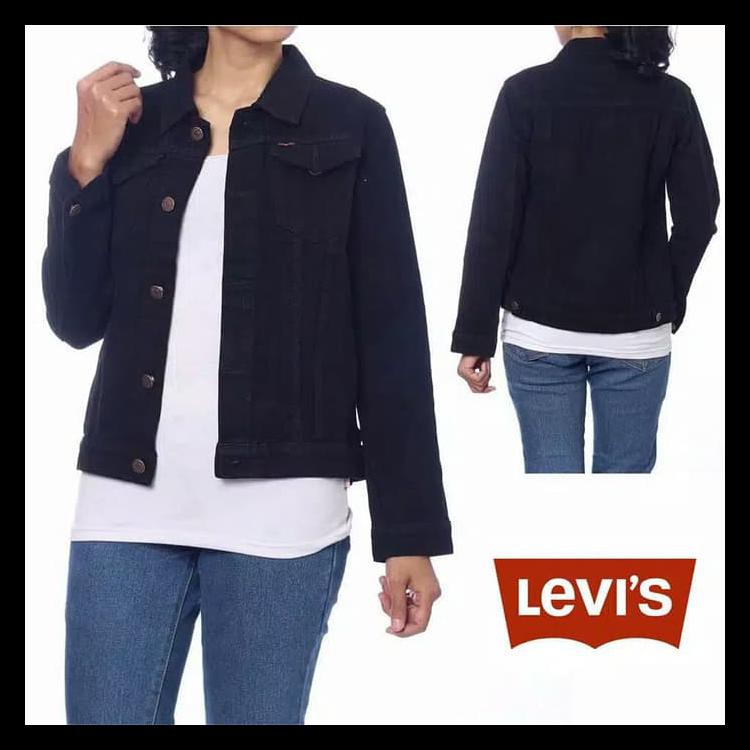 BIG SALE JAKET JEANS CEWEK SOBEK JAKET LEVIS WANITA MURAH - HITAM, L PALING DIMINATI