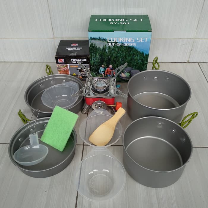 【Bisa COD】 Kompor Portable Mini &amp; Cooking set 4 Orang + Teko ~ Kotak DS SY 300 301 308