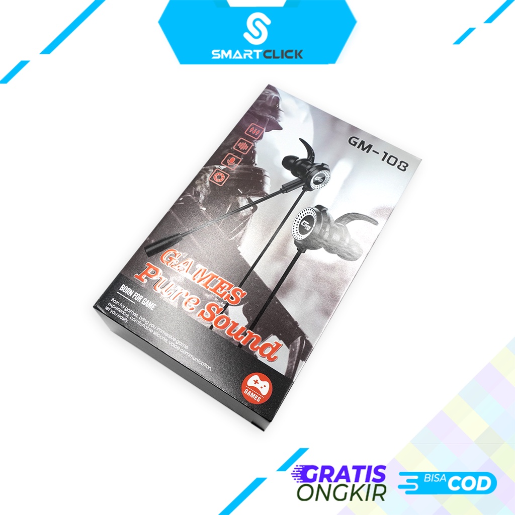 Earphone Gaming Super Bass Aktif Noise Canceling Senor With Mic GM 108