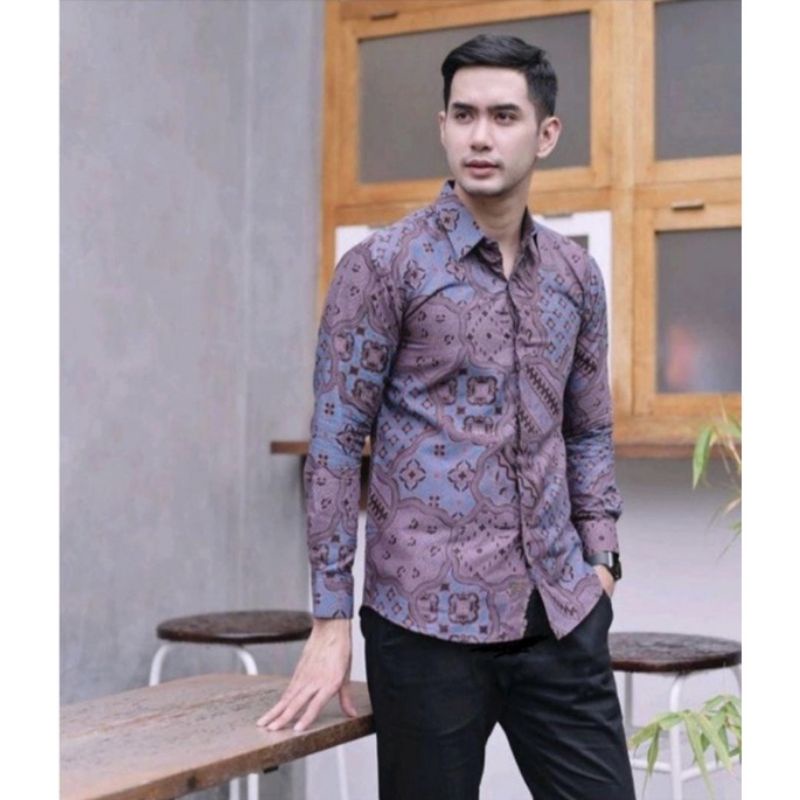 jagad muda terbaru - batik slimfit - batik kekinian -kemeja batik pria - batik ungu lilac - couple b