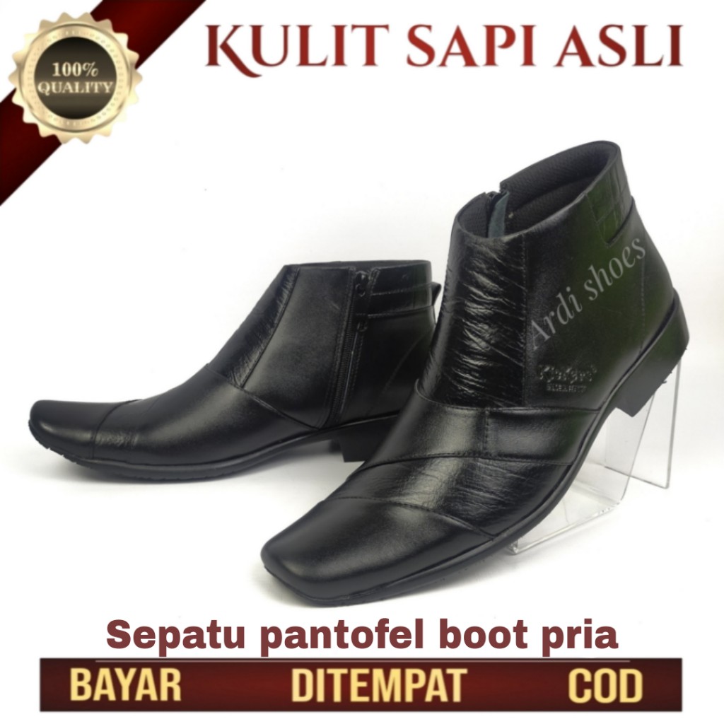 Sepatu Pantofel Boot Dinas Pria  Pentopel Kulit Sapi Asli Kerja Kantoran Shoes Formal Tinggi 0322