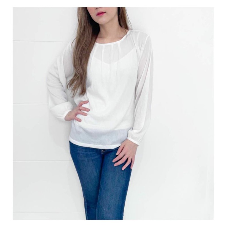 uniqlo basic wear white sheer blouse