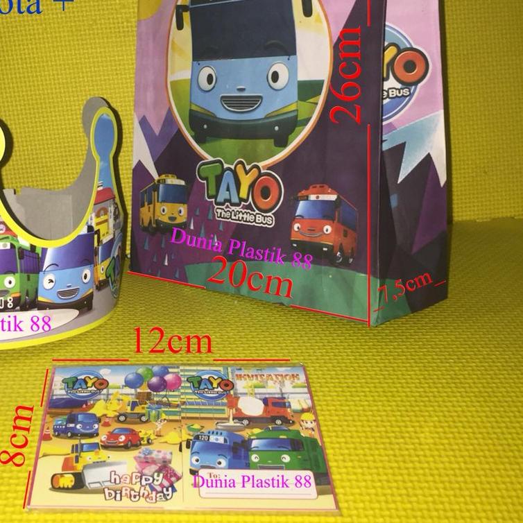 ⅎ isi10SET PAKET TAYO TAS KERTAS + UNDANGAN TOPI MAHKOTA perlengkapan ulang tahun ultah hbd tema tay