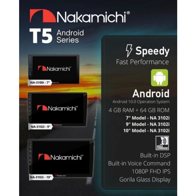 Head Unit Android NAKAMICHI NA 3102i T5 Ram 4 Gb Rom 64 Gb New Android NAKAMICHI T5