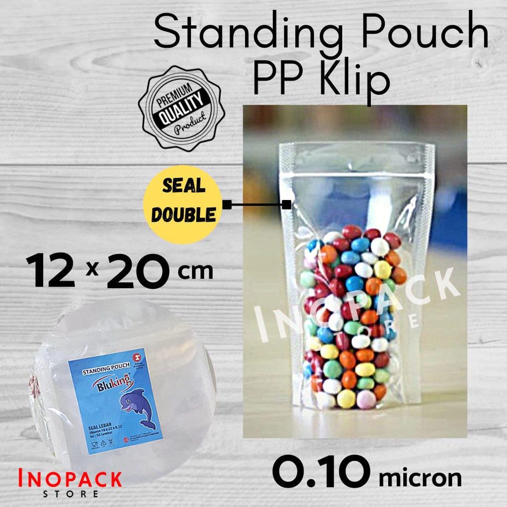 Plastik PP Klip bening tebal | Plastik Standing Pouch Double Seal Ukuran 12 Cm X 20 Cm