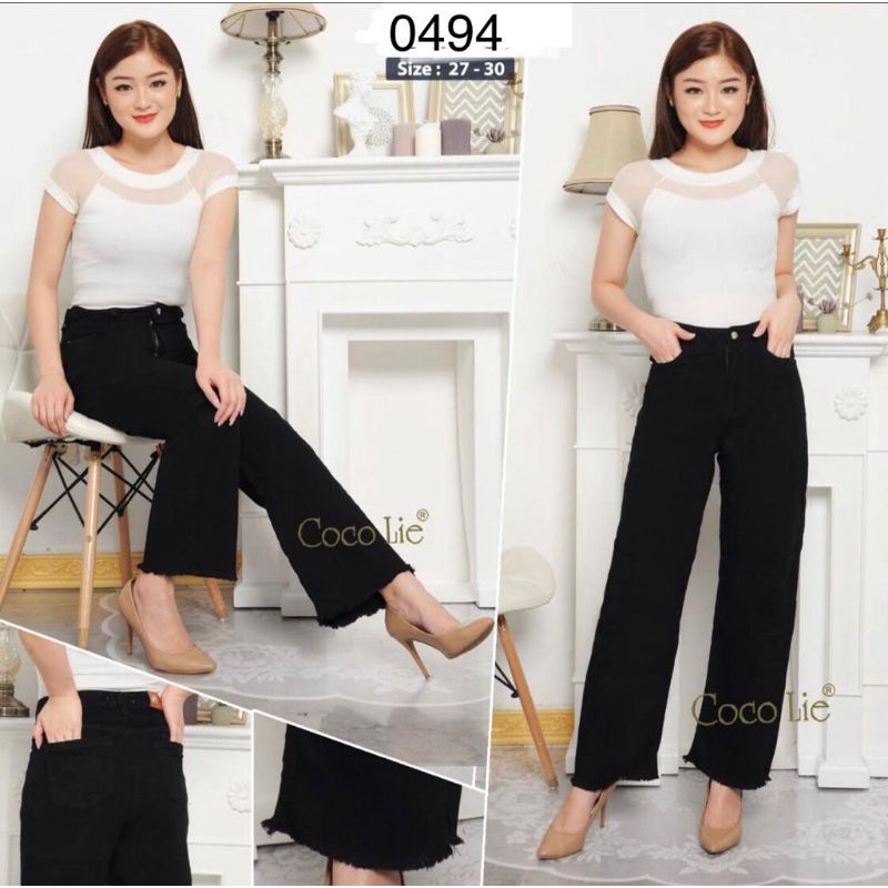 celana jeans kulot panjang rumbai import