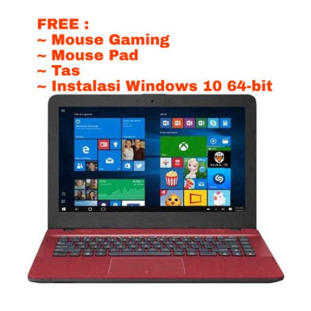 Laptop Notebook ASUS X441NA - RAM 4GB - Red Merah BX403T - Intel Celeron N3350 - HDD 500GB