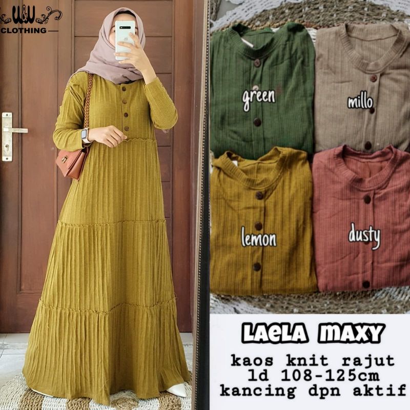 GAMIS DRESS HARIAN FALIA MAXY GAMIS WANITA BAHAN KAOS KNIT RAJUT IMPORT LD110-125cm FIT TO XL-Laela lemon