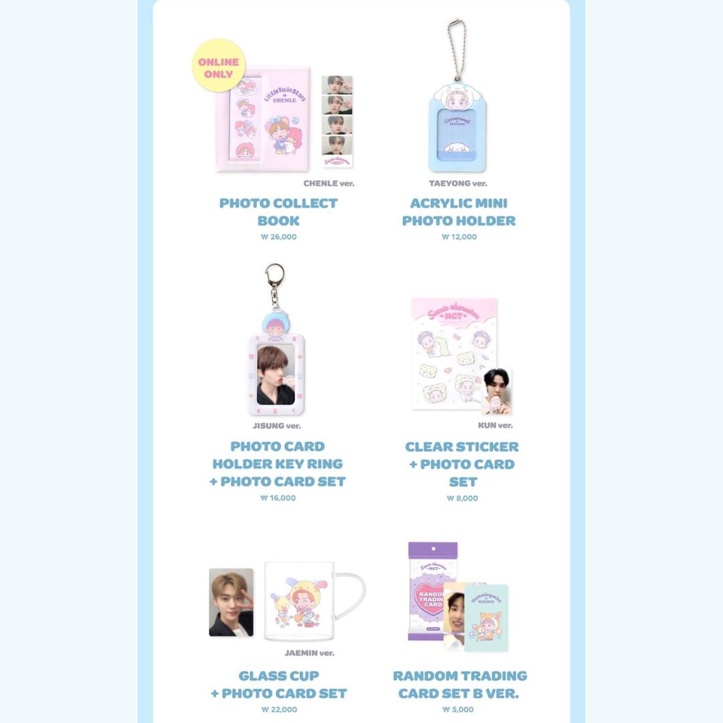 [PO] SANRIO X NCT - official md 2nd line up (trading card, photo card holder key ring, acrylic mini 