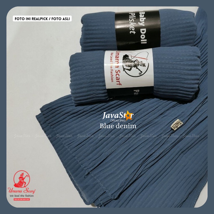 *hallie* Umama Pashmina Plisket Full ceruty baby doll hijab prisket import - blue denim