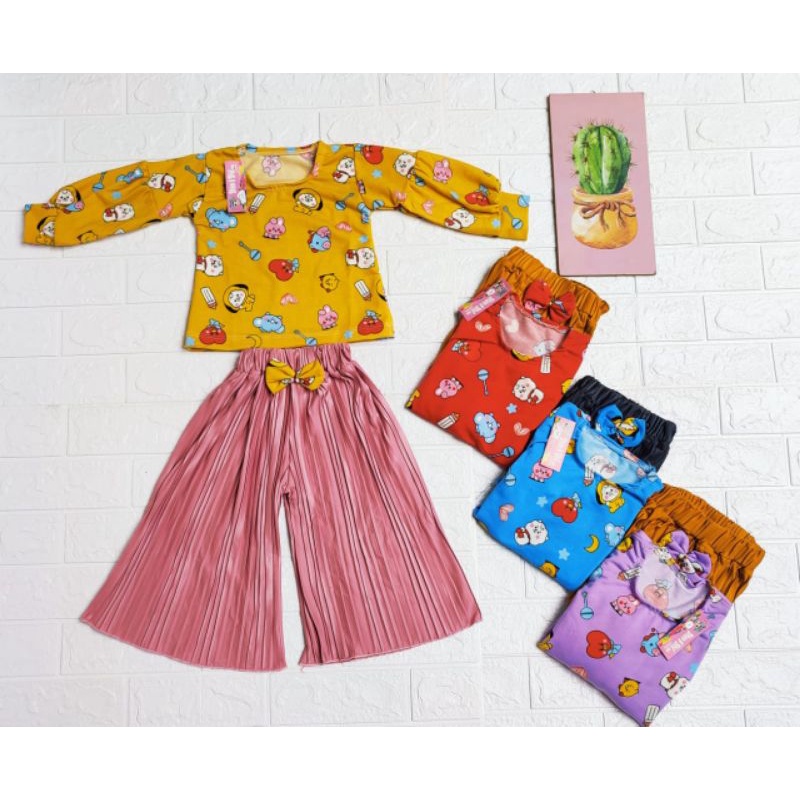 Setelan Andin Anak Perempuan usia 1-5 Tahun Lengan Panjang / Setelan Kulot Plisket anak MURAH