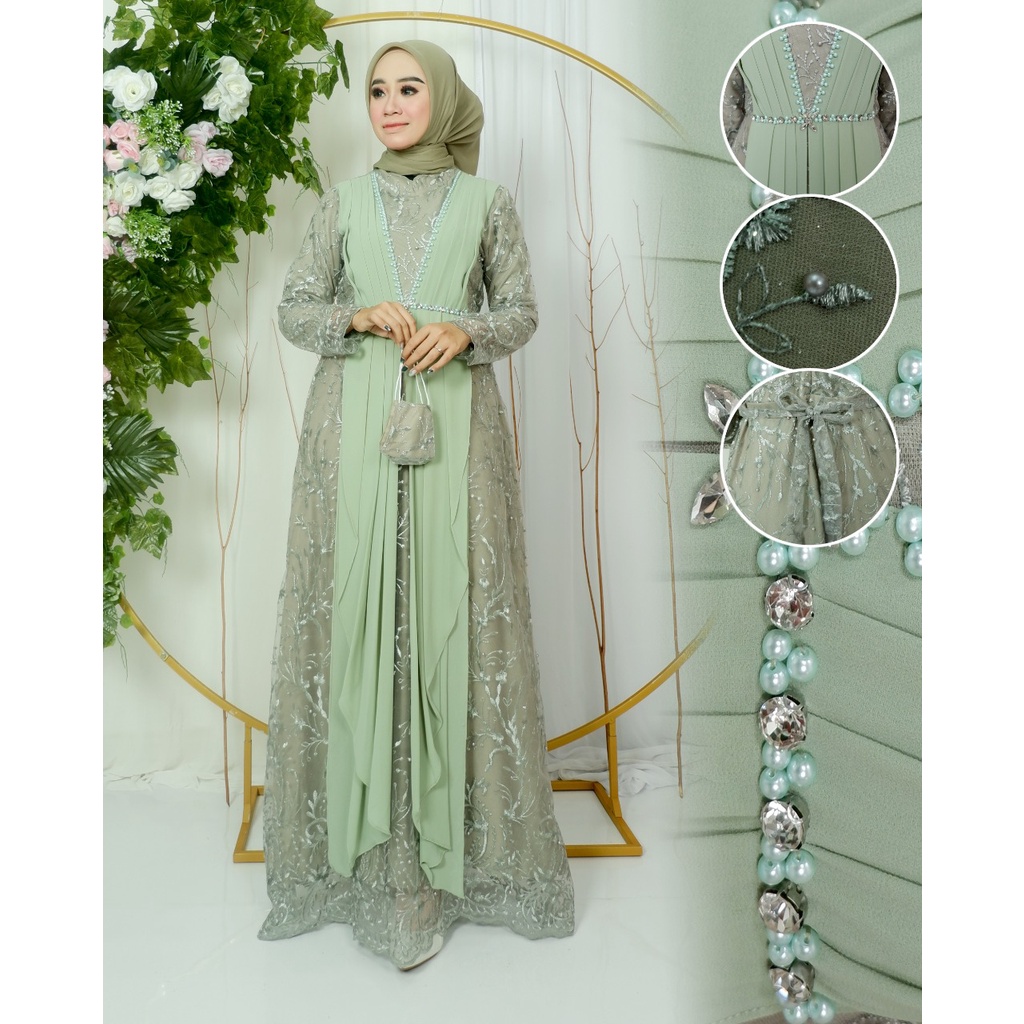 Kadai.baju / Gamis claudia / Gamis brukat tulle bordir / Gamis jumbo wanita muslimah SIZE  M L XL XXL