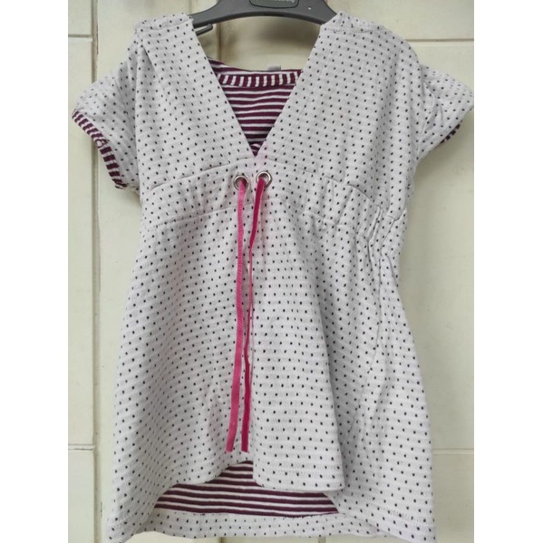Preloved Baju Atasan Anak Midi Dress Katun Tebal Hoodie Putih Polka Size 3-4 Tahun