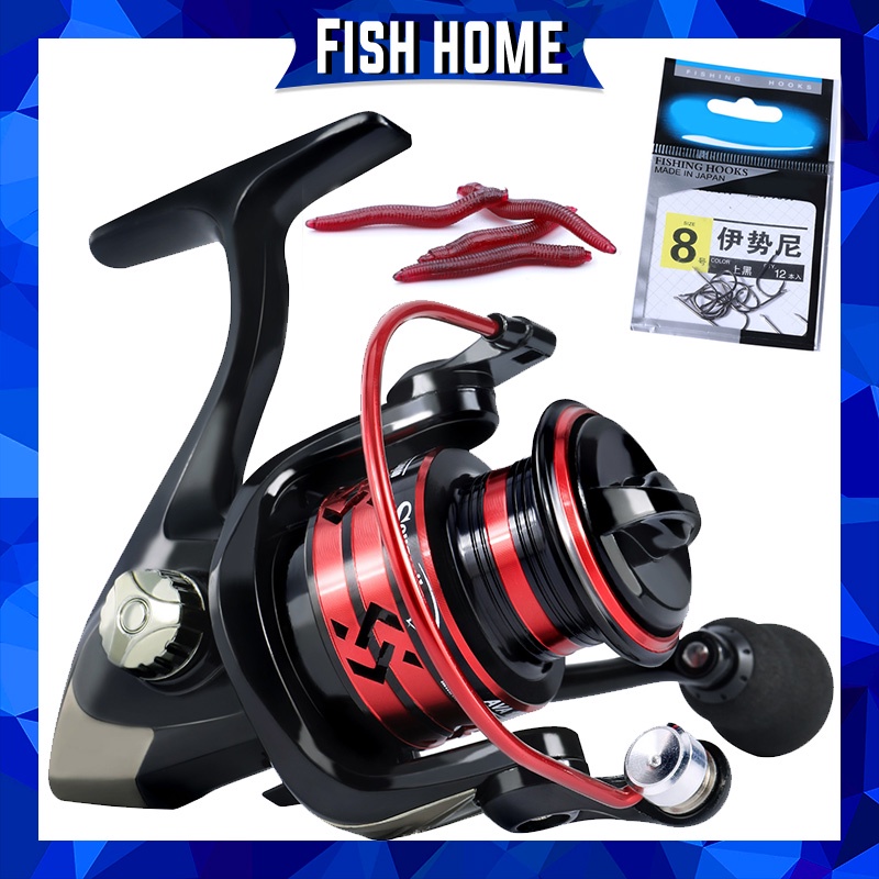 Reel Pancing 1 BB Fishing Reel Spinning Fishing Reel 5.2: 1 Rasio Gear Fishing Reel Untuk Memancing Air Tawar (Tape A/Tipe B) Tambahan kail ikan dan 5 cacing merah kecil