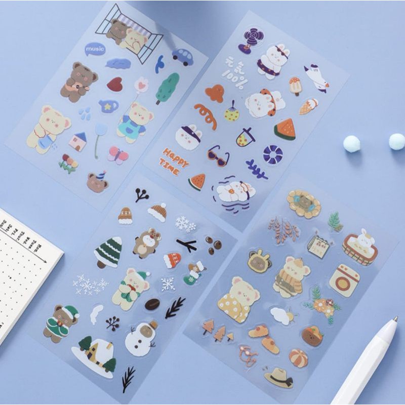 colourful deco sticker PET lucu beruang bujo journal edisi scrapbooking dekorasi buku