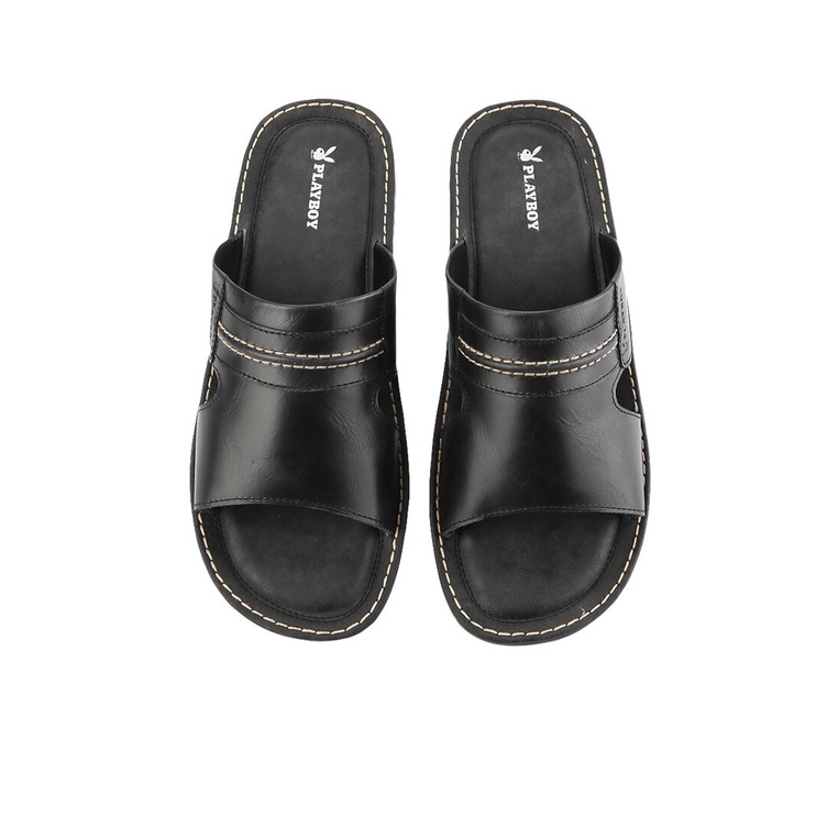 PL49 SANDAL SLIDE PLAYBOY PRIA ORIGINAL CASUAL KULIT BRANDED HITAM