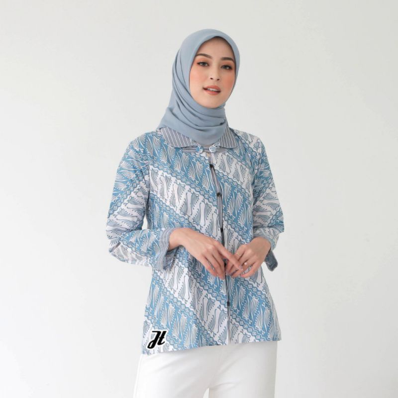 tey-17 Batik wanita ASJ SA HRB026 Kenongo Kemeja Tosca Pendek-Seno JT