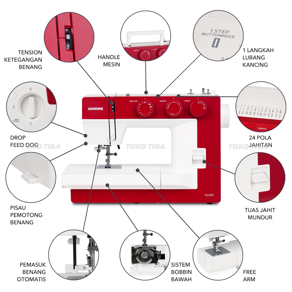 Mesin Jahit JANOME 1522RD / 1522DG / 1522 Portable Multifungsi