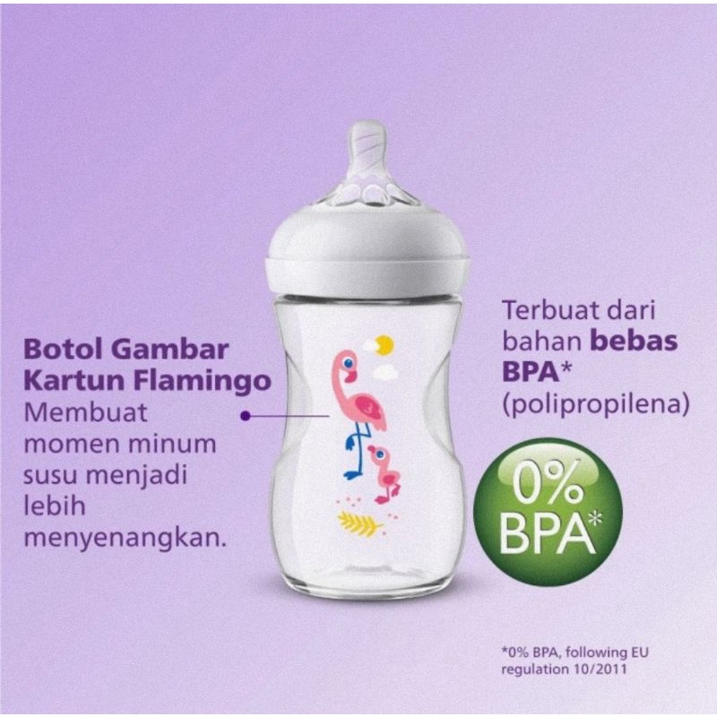 Philips Avent Natural Bottle Flamingo 260ml Single Pack - Botol Susu Bayi