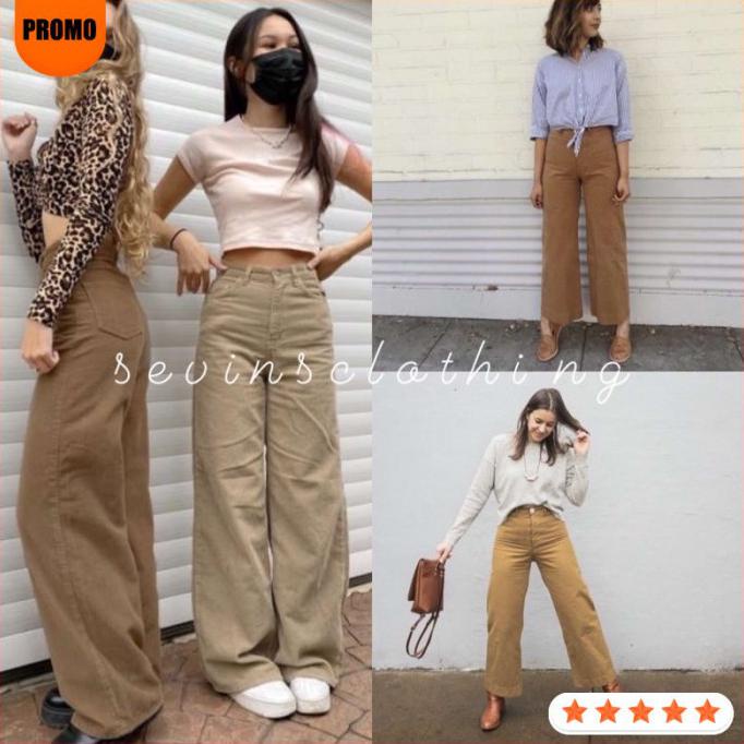 Cantik Wanita Kulot Celana Panjang Army Highwaist Jeans - Coklat Kulot Putribelarahmi