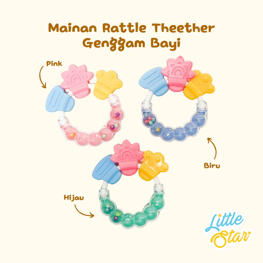 Mainan Gigitan Bayi Theether Rattle Genggam Kerincian Isi Gel Dengan Pegangan Lembut Lentur Halus Silikon BPA Free