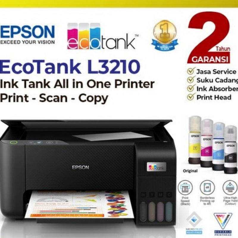 PRINTER EPSON EcoTank L3210 A4 - PRINTER ALL IN ONE ECOTANK EPSON L3210 MODIF PABRIK TINTA ORI PABRIK