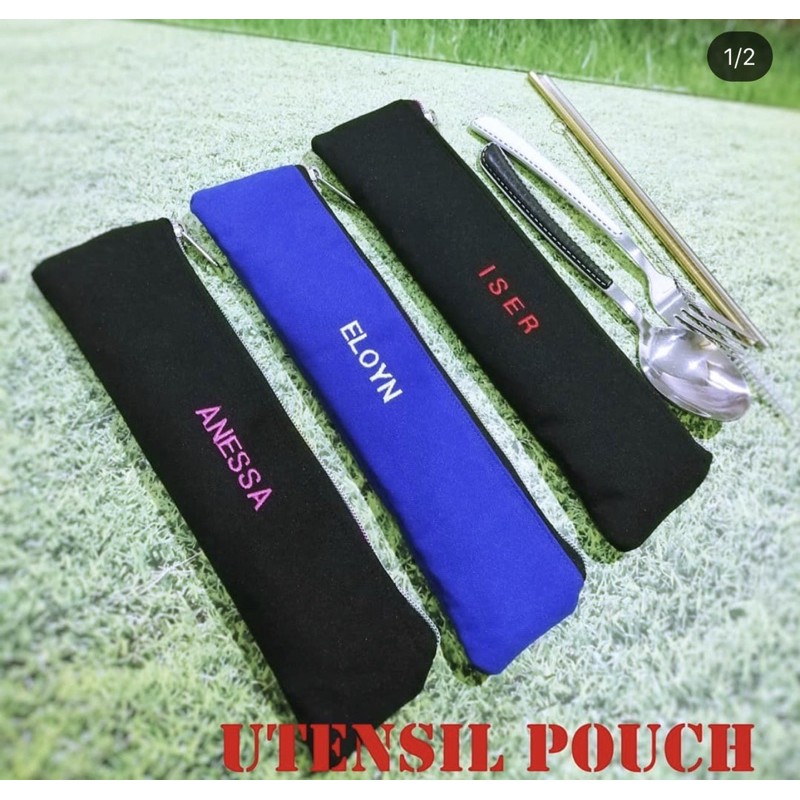 Fawn’G Handmade - Utensil POUCH Kanvas bordir nama / POUCH sendok / Pouch sedotan