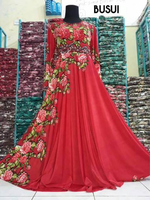 Gamis jersey mayung motif shabby  fit to XL busui resleting depan