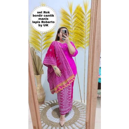 Set Rok+Selendang Bordir cantik Manis Stelan Rok Selendang Bordir Premium Motif Songket Palembang