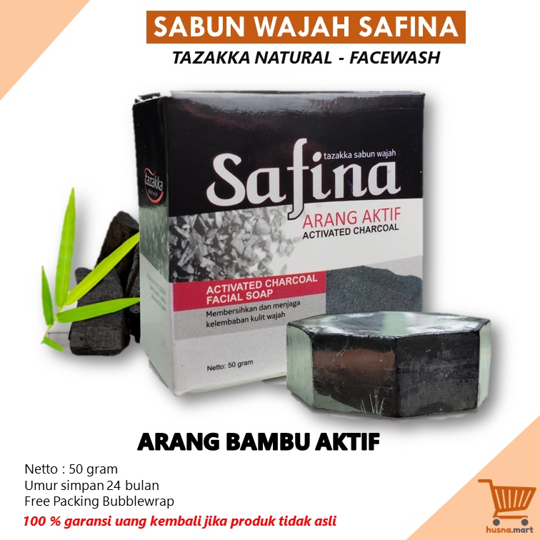 Sabun Wajah Ekstrak Arang Aktif -SAFINA - Pembersih Muka Activated Charcoal Herbal Tazakka 50gr Facial Wash Original