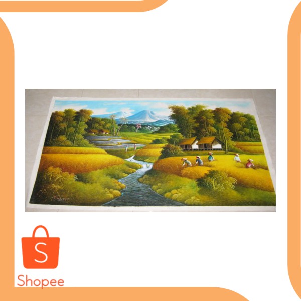 Unik Lukisan Pemandangan Minimalis Asli Bali Ukuran Besar 135 X 85 cm par Limited