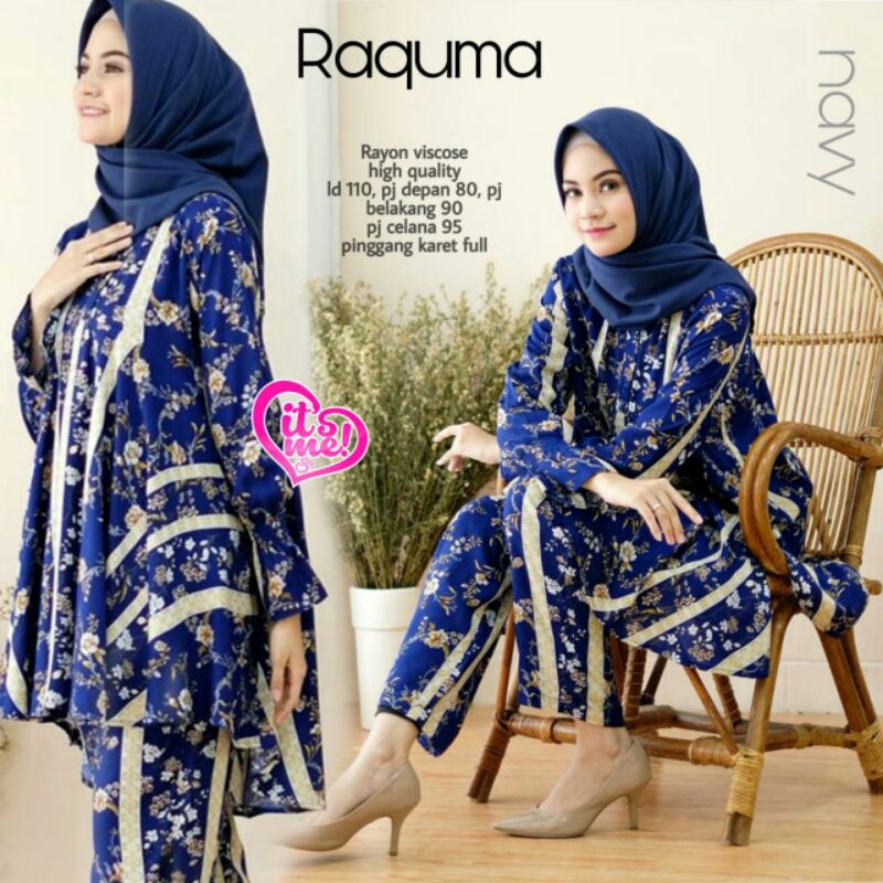 baju setelan atasan tunik dan celana panjang raquma