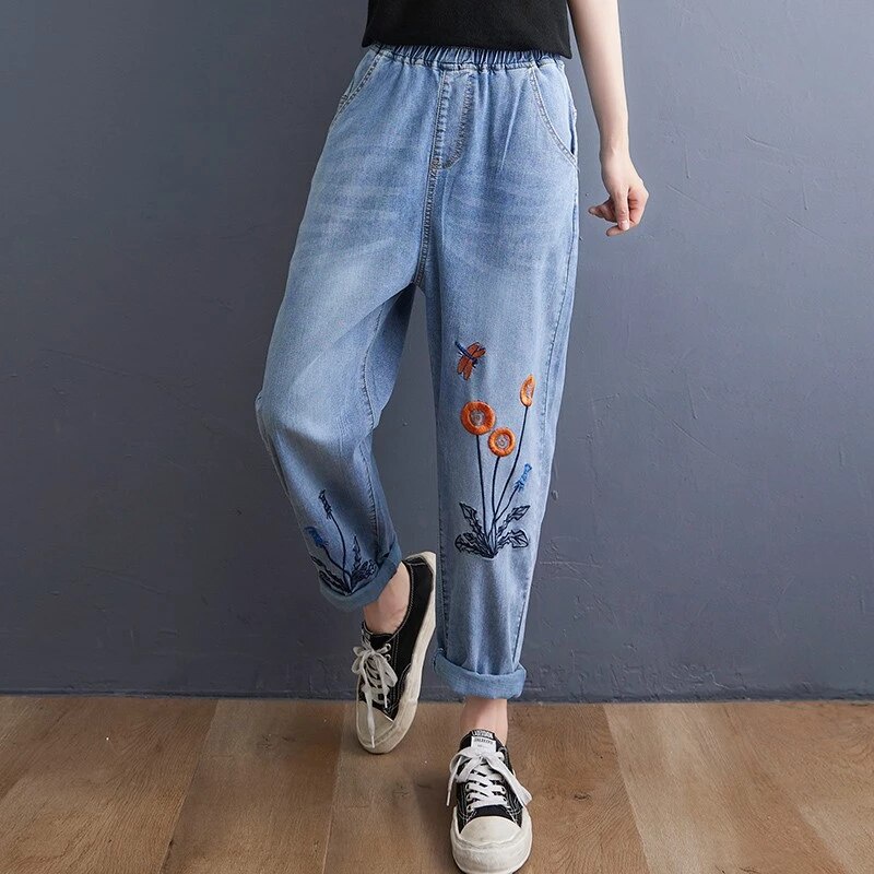 BAGGY JEANS BORDIR KOREAN STYLE KARET MUTER ALL MODEL (BEST SELLER) - KADIN PANTS