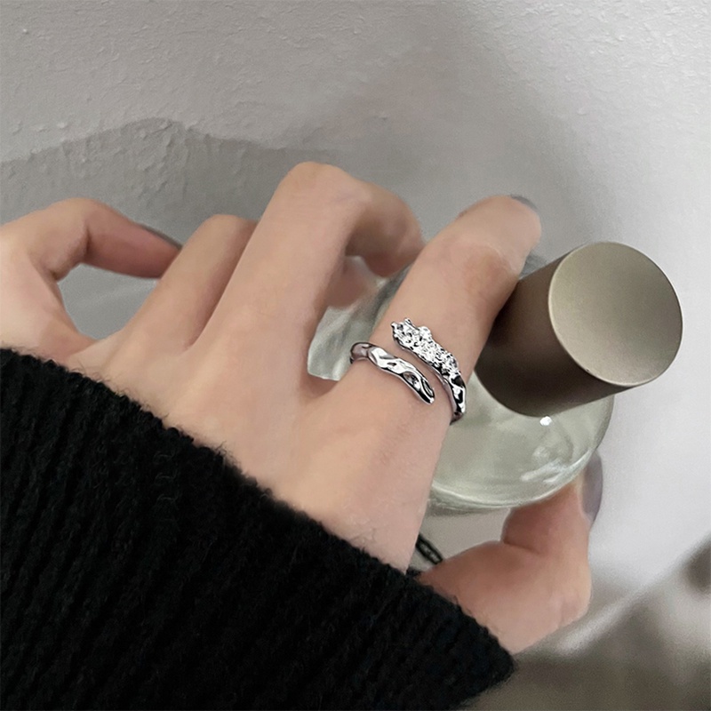 3pcs / Set Cincin Silver Model Terbuka Desain Ranting Hias Kristal Untuk Wanita