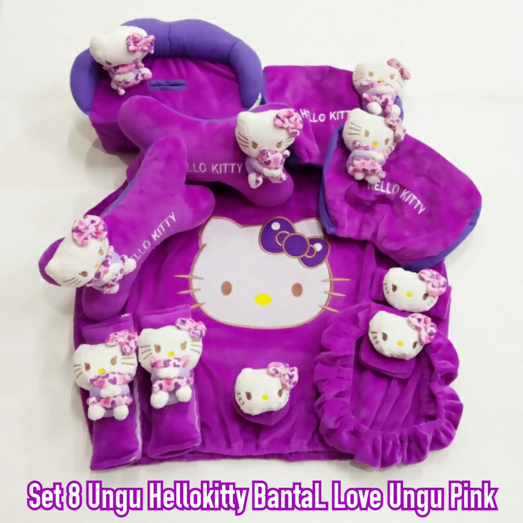 Bantal mobil set 8 Ungu HelloKitty Bantal Love Ungu Pink
