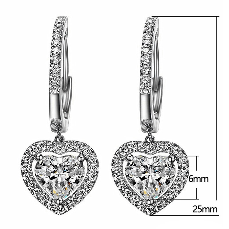 Heart Dangle Earrings Women Brilliant Cubic Zirconia Simple Stylish Accessories Fashion Versatile Love Jewelry