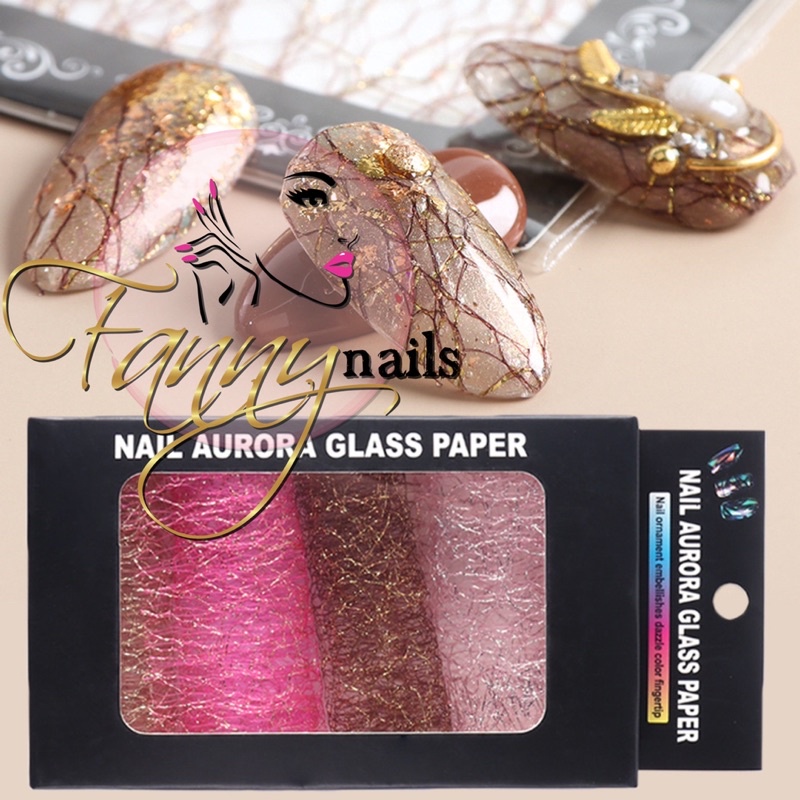 4 WARNA NAIL STRING AURORA GLASS PAPER KERTAS JARING ABSTRAK HIASAN NAILART GAYA JEPANG