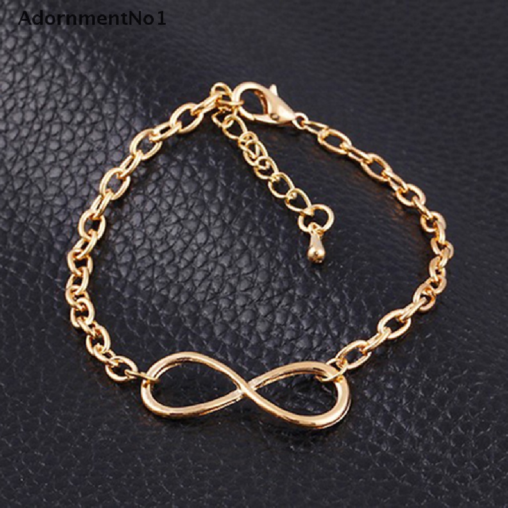 (AdornmentNo1) Gelang Tangan Rantai Motif Salib + Infinity Warna Gold / Silver Untuk Perhiasan Wanita