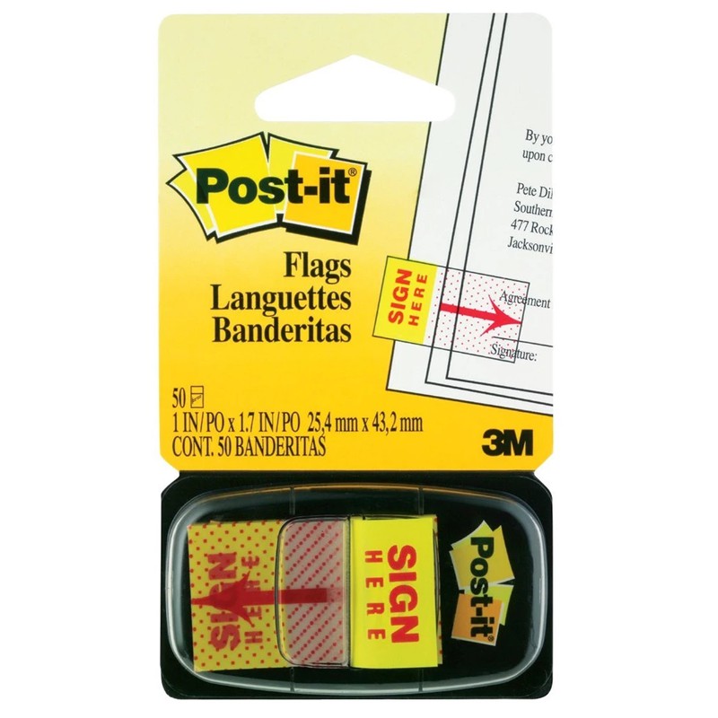 

Pos it sign here 3M, Menempel kuat, 50 lembar, 1x1.7 inci, Untuk menandai dengan mudah & cepat