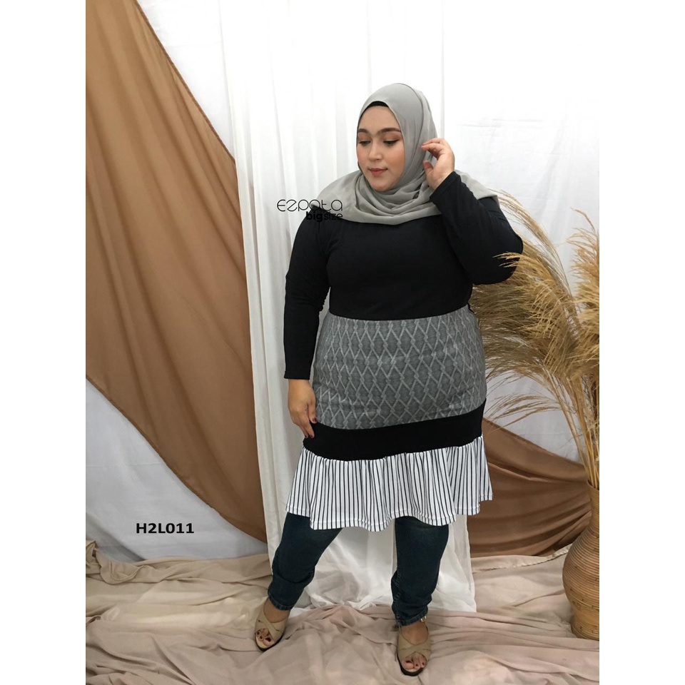 Ezpata Atasan Tunik Mididress Jumbo Big Size BB 70-120kg XXXXL LD 118-160cm Motif kombi Stripes