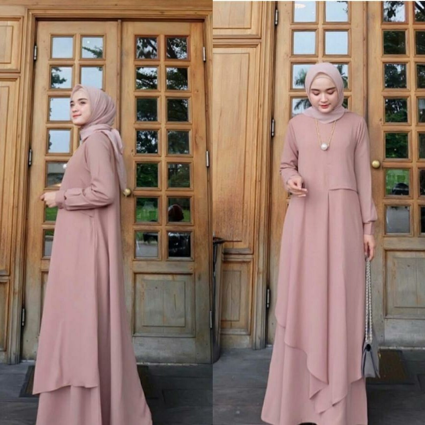 Baju Gamis Wanita Terbaru 2021 Untuk Remaja Modern Maxi Polos Sophia Bahan Moscrepe Ld 105 Fit L....